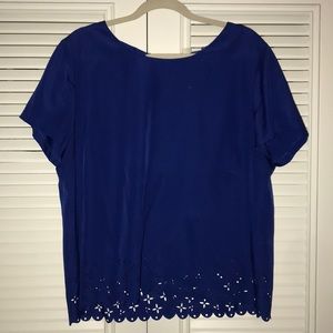 Royal blue blouse with eyelet trim